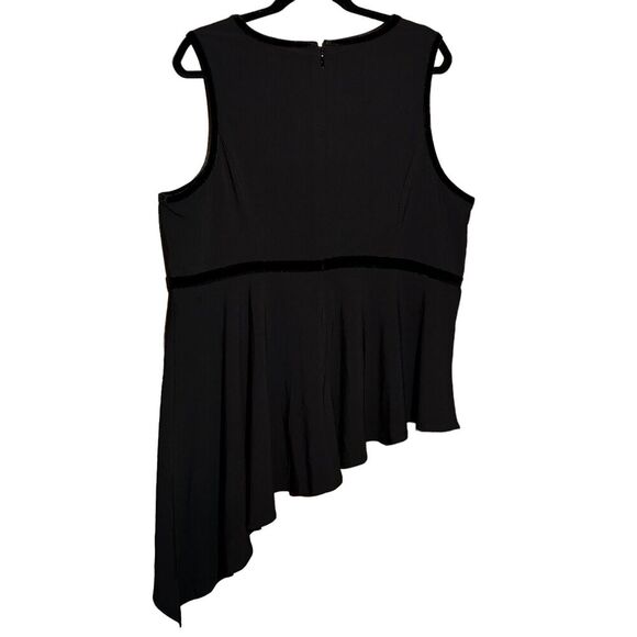 NWT TORRID Women’s Black Crepe Velvet Trim Asymmetrical Peplum Top Size 2X - Picture 6 of 12